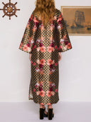 Floral Check Print Bell Sleeve Maxi Dress