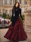 Elegant Velvet Satin Color-blocked Maxi Dress