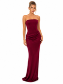 Elegant Strapless Draped Satin Maxi Dress