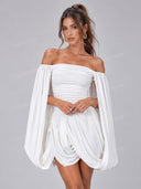 Sexy Off Shoulder Ruched Balloon Sleeve Mini Dress