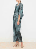 Elegant Floral Print Draped Kaftan Maxi Dress