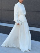 Elegant High Neck Top & Embroidered Maxi Skirt Two-Piece Set
