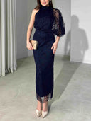 Elegant Glitter Floral Mesh Midi Dress