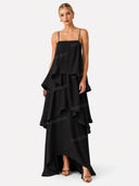 Elegant Three-layer Ruffle Sling Maxi Dress
