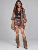 Retro Paisley Blouse Vest & Skirt Three Piece Set