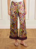 Exquisite Retro Floral Print Tassel Top & Wide-Leg Pants Two-Piece Set
