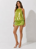 Statement Sequin Halter Backless Mini Romper
