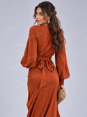 Elegant Ruched Waist High-Slit Maxi Dress