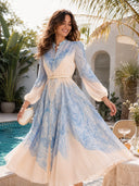 Exquisite Paisley Print Shirt A-Line Maxi Dress