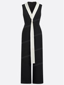 Contrast Lapel Sleeveless Wide Leg Jumpsuit