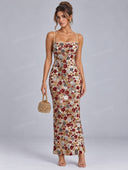 Elegant Multicolor Floral Sequin Maxi Dress