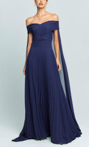 Elegant Off-the-Shoulder Pleated Chiffon Maxi Dress