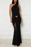 Elegant Open-Back Chiffon Maxi Dress