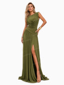Elegant Draped Ruched High Slit Party Maxi Dress