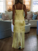 Elegant Lace Fringe Cami Maxi Dress