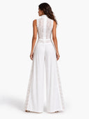 Lace Panel Wide Leg White Jumpsuit