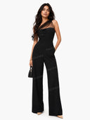 Elegant Mesh Panel One-Shoulder Jumpsuit