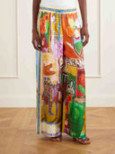 Unique Abstract Graffiti Animal Print Satin Two-Piece Set