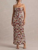 Elegant Multicolor Floral Sequin Maxi Dress
