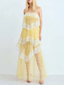 Elegant Tiered Lace Spaghetti Strap Maxi Dress