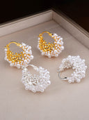 Pearl Cluster Gold Hoop Earrings