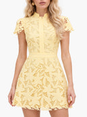 Floral Lace Cutout High Neck Mini Dress