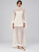 Elegant Sheer Lace Bell Sleeve Maxi Dress