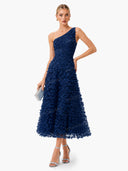 Elegant One Shoulder 3D Butterfly Veil Midi Dress