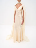 Elegant Satin Cape Sleeve Maxi Dress
