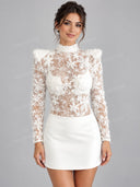 Elegant Floral Lace Bodysuit & Skirt Two Piece Set