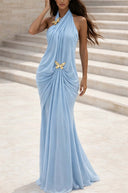 Elegant Open-Back Chiffon Maxi Dress