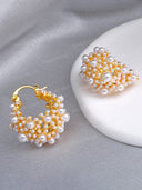 Pearl Cluster Gold Hoop Earrings