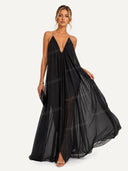 Elegant V-neck Chiffon Flowy Maxi Dress