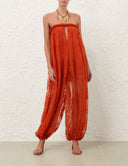 Strapless Floral Lace Loose Harem Jumpsuit
