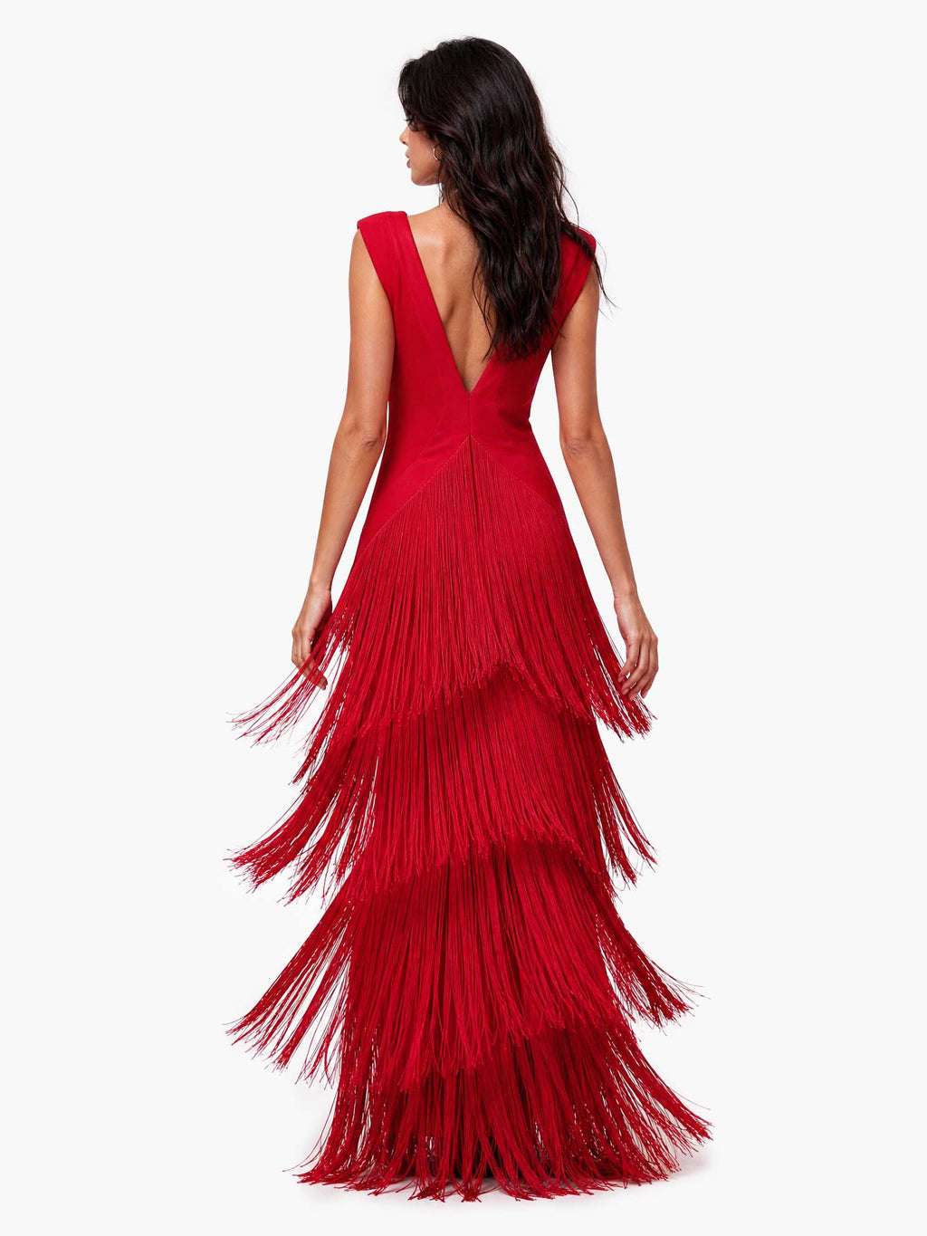 Elegant Deep V-Neck Tiered Fringe Sleeveless Maxi Dress