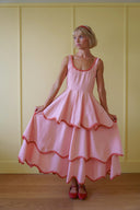 Elegant Color Trim Tiered Ruffle Sleeveless Maxi Dress