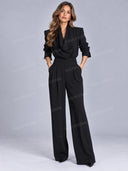 Modern Draped Cowl Neck Top & Wide Leg Pants Set