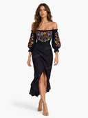 Minimalist Strapless Embroidered Midi Dress