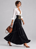 Elegant Shirt Top & High Waist Maxi Skirt Two Piece Set