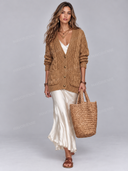 Elegant Cable Knit Cardigan & Satin Slip Maxi Dress Set