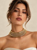 Crystal Embellished Multi Row Statement Choker Necklace