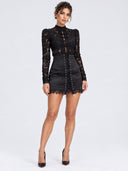 Elegant Lace Top & Lace Up Mini Skirt Two Piece Set