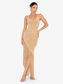 Elegant V-Neck Fringe Maxi Dress