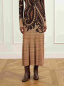 Retro Paisley Print V-Neck Knit Top & Maxi Skirt Two-Piece Set