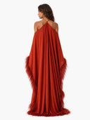 Elegant Halter Cold Shoulder Feather Sleeve Kaftan Maxi Gown