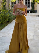Elegant Strapless Ruched Maxi Dress
