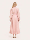 Pink Stripe Print Long Sleeve Waist Tie Maxi Shirt Dress