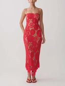 Spaghetti-Strap Crochet Tassel Midi Dress