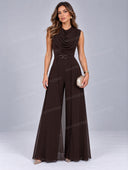 Elegant Draped Cowl Neck Belted Wide-Leg Jumpsuit
