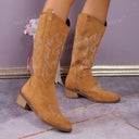 Embroidered Suede Pointed-Toe Western Cowboy Boots